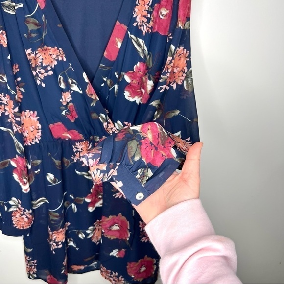 Lulus Pretty Pretender Navy Floral Print Long Sleeve Faux Wrap Dress Size Medium - Picture 11 of 17